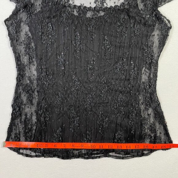 NWOT Komarov Stretch Lace Overlay Top with Camisole Black Cap Sleeves Size L - Picture 12 of 16
